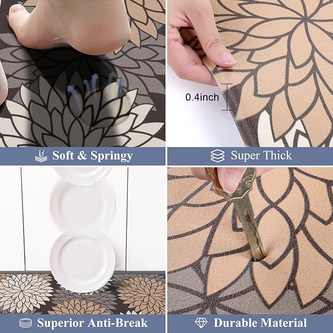 HEBE Anti Fatigue Kitchen Rugs Sets of 2, Non Slip Kitchen Mats for Floor, Waterproof Cushioned Comfort Standing Carpet for Kitchen Sink, Home Office, Laundry Room