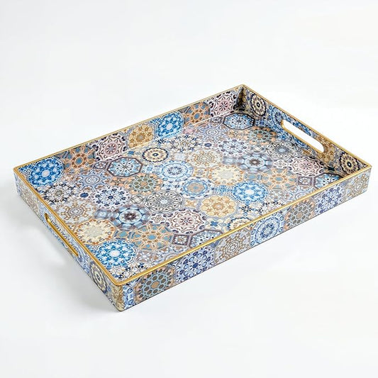 AGIOTA Coffee Table Trays for Living Room Serving Tray with Handles, Modern Large Tray for Ottoman Coffee Table