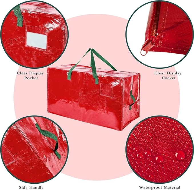 Shappy 6 Pcs Extra Large Storage Bags Jumbo Moving Bags Christmas Ornaments Container Heavy Duty Organizer Storage Bag with Zippers(Red,30 x 16", 24 x 16", 20 x 16")