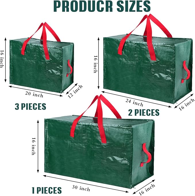 Shappy 6 Pcs Extra Large Storage Bags Jumbo Moving Bags Christmas Ornaments Container Heavy Duty Organizer Storage Bag with Zippers(Green,30 x 16", 24 x 16", 20 x 16")