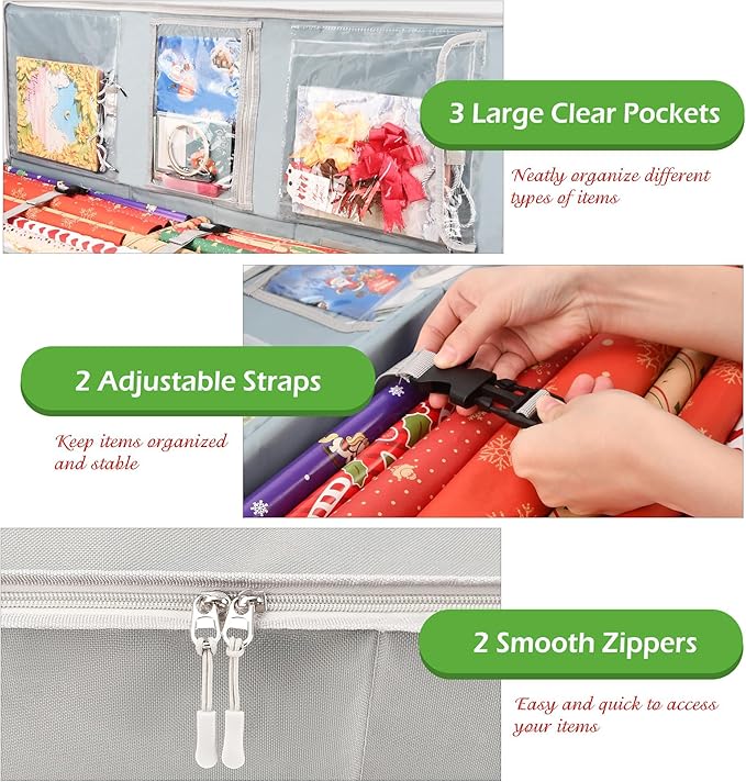 EXLIFBAG Wrapping Paper Organizer Storage for Christmas Gifts Wrapping Pape, Fits Ribbon, Ornaments, Holiday Accessories, 40"