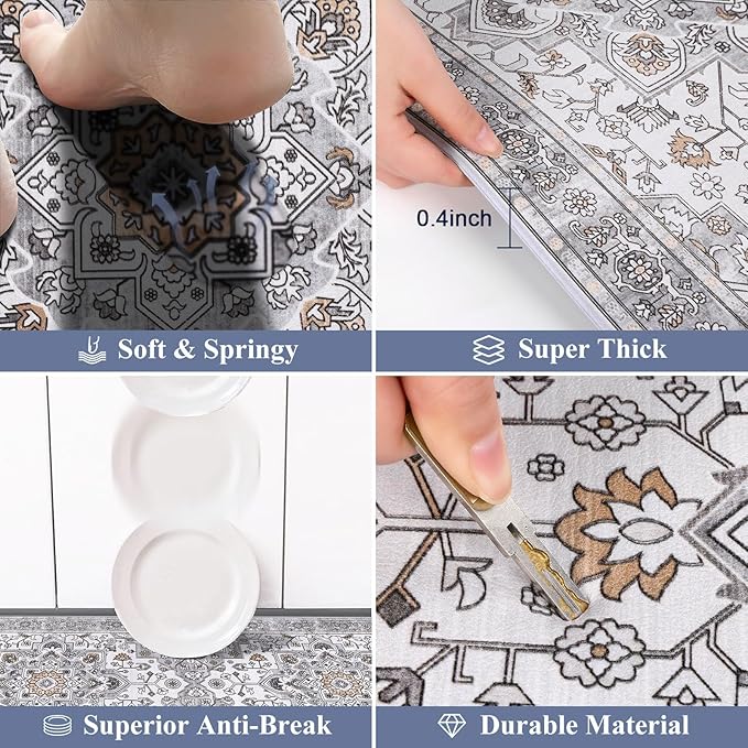 HEBE Anti Fatigue Kitchen Rugs Sets of 2, Non Slip Kitchen Mats for Floor, Waterproof Cushioned Comfort Standing Carpet for Kitchen Sink, Home Office, Laundry Room