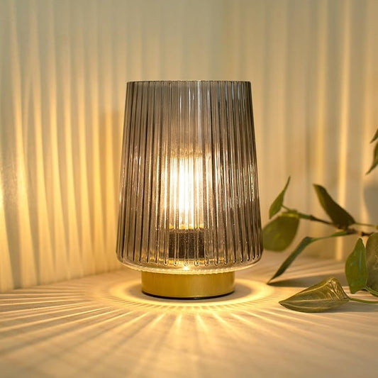 LUSHARBOR Battery Operated Lamp with Timer, Small Cozy Table Lamp for Dorm Room, Aesthetic Cordless Bedside Battery Lamp for Living Room/Shelf/Office Desk/Side Table Grey