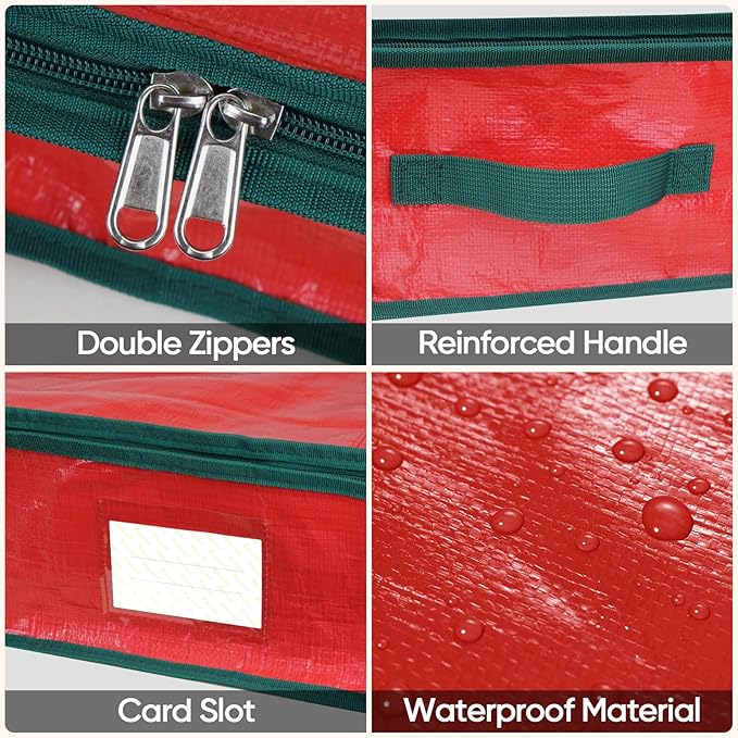 BALEINE Soft Christmas Wrapping Paper Storage Bag, 40" Durable PE Gift Wrap Storage Bag with Flexible Partitions and Pockets for Ribbon, Accessories (Red)