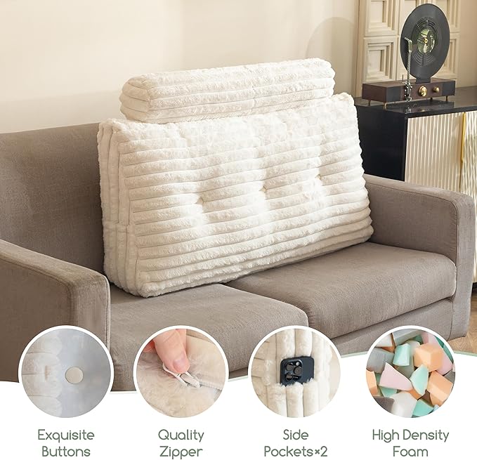 HIGOGOGO Triangular Headboard Wedge Pillow with a Cylindrical Pillow and Memory Foam Filling, Daybed Pillows for Sitting up, Reading or Working with Removable Cover,Twin 39.4"x19.7"