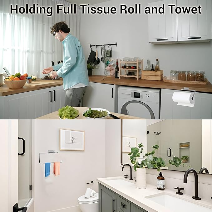 ARSUK Stainless Steel Paper Towel Holder – Wall Mounted or Under Cabinet – Rustproof Kitchen Roll Organizer for RV, Bathroom, Garage – Screws Included – 11.4 x 4.7 inch (Chrome)