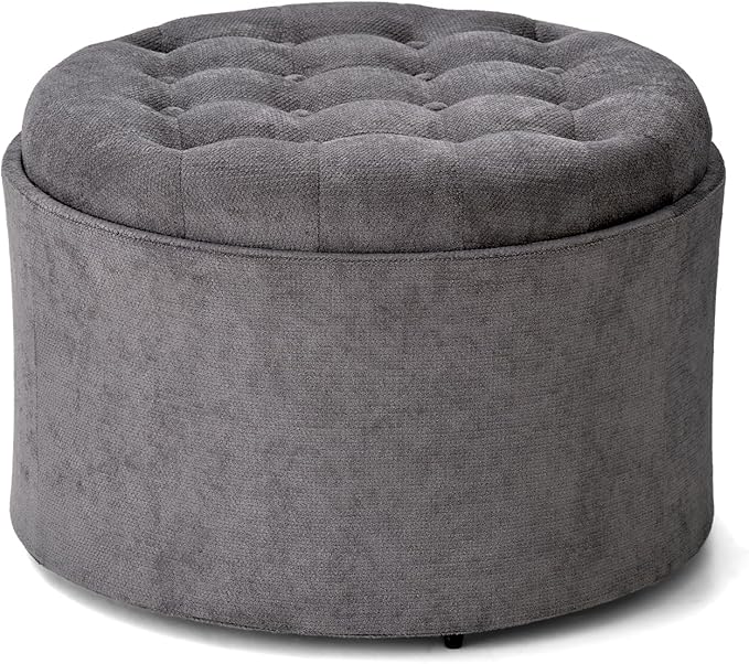 ONBRILL 25" Round Ottoman Coffee Table, Storage Ottoman with Lift-Off Lid, Multifunctional Foot Rest & Hidden Storage, Sturdy Steel Frame for Bedroom, Living Room, Corners, Apartment