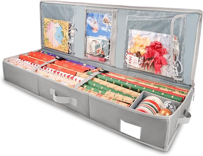 EXLIFBAG Wrapping Paper Organizer Storage for Christmas Gifts Wrapping Pape, Fits Ribbon, Ornaments, Holiday Accessories, 40"