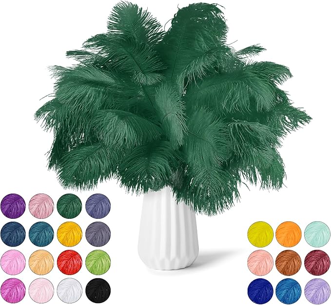 30pcs Dark Green Ostrich Feathers Natural Bulk 11-14inch(28-35cm) Vase Craft Wedding Home Party Centerpieces Christmas Day Decoration