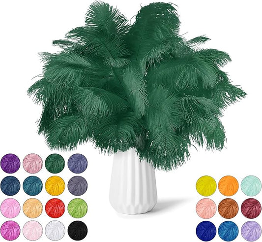 30pcs Dark Green Ostrich Feathers Natural Bulk 11-14inch(28-35cm) Vase Craft Wedding Home Party Centerpieces Christmas Day Decoration