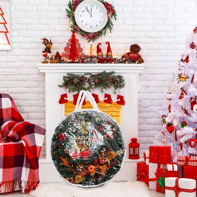 Hedume Wreath Storage Bag, 30" X 12" Clear Everyday Bag, Christmas Wreath Storage Container with Dual Zippered and Reinforced Handle, Protect Your Holiday Wreath from Dust, Insects, and Moisture