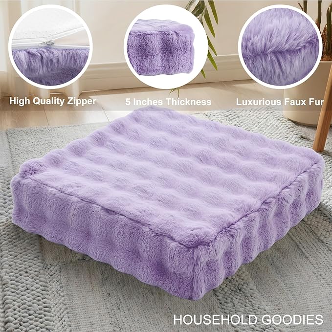 JKMAX 22 inches Floor Pillow for Adults - Large Meditation Cushion with Thick Foam & Soft Tufted Cover - Premium Outdoor Square Floor Cushion Seat - Yoga Pillows for Sitting On Floor - Light Purple