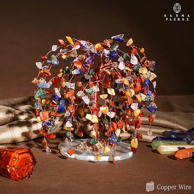 7 Chakra Tree of Life Birthday Gifts for Women, Home and Office Decor, Handmade Crystal Chakra Tree for Money, Positivity, Reiki Healing, Spiritual Good Luck Gifts for Mom & Dad