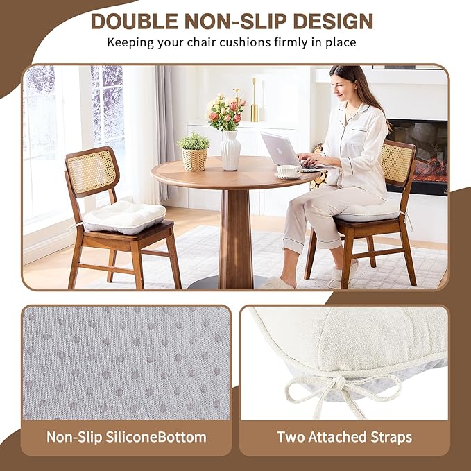 BETU White Chair Cushions for Dining Chairs Set of 2,3.5" Thick Kitchen Table Chair Pads with Ties,Non Slip Backing and Covers, Seat Cushion for Dining Room,Bar,Patio Chairs,16"X16"X3.5",White