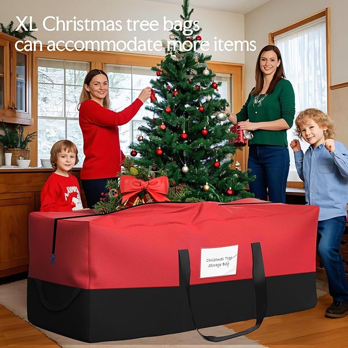 Christmas Tree Storage Bag,Fits Up 8 Ft Tall Artificial Trees,600D Oxford Material,Heavy Duty Tree Bag,Dampproof Storage Bag with Durable Reinforced Handles & Dual Zipper&Transparent Pocket