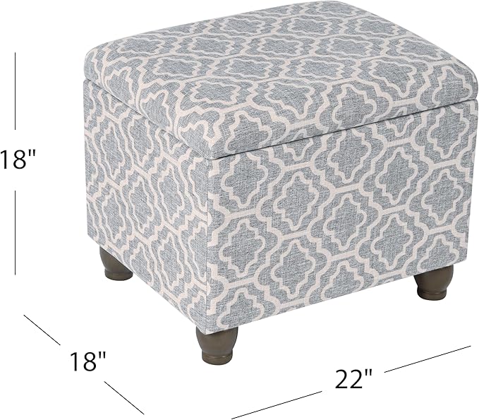 Homepop Home Decor | Upholstered MediumRectangular Storage Ottoman | Hinged Lid Ottoman with Storage for Living Room & Bedroom,Gray Geometric