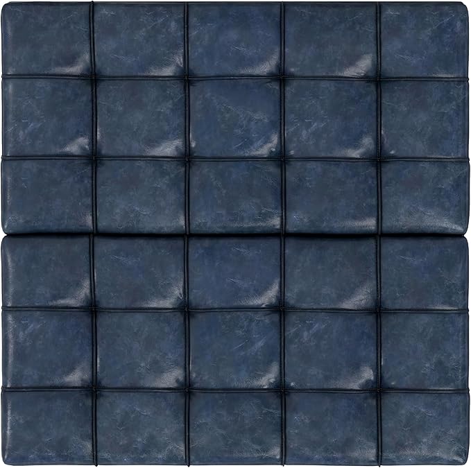 SIMPLIHOME Harrison Small Coffee Table Storage Ottoman - 30 inch Wide Upholstered Vegan Leather Square Lift-Top Ottoman in Denim Blue, Transitional Ottoman for Living Room with Hidden Storage