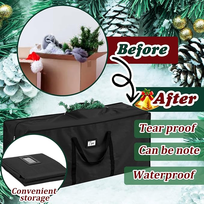 Paterr 2 Pack 7.5 ft Large Christmas Tree Storage Bag, 600d Waterproof Oxford Heavy Duty Artificial Christmas Tree Container Trees Storage Holder Bag Box with Reinforced Handle Dual Zipper(Black)