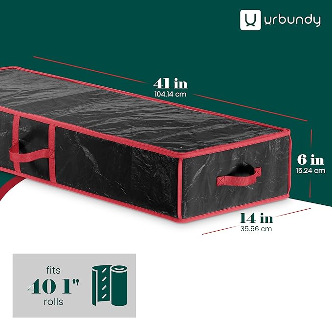 Heavy Duty Wrapping Paper Organizer - Black Christmas Storage Bag for Gift Bags & Decorations