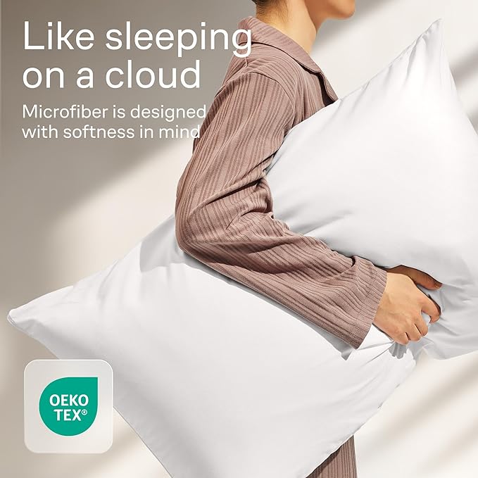Ultra Soft Pillow Protectors with Zipper Standard Size - Set of 2 Breathable Pillow Covers - 100% Protection Against Stains, Dust & Dirt - Machine Washable (White)