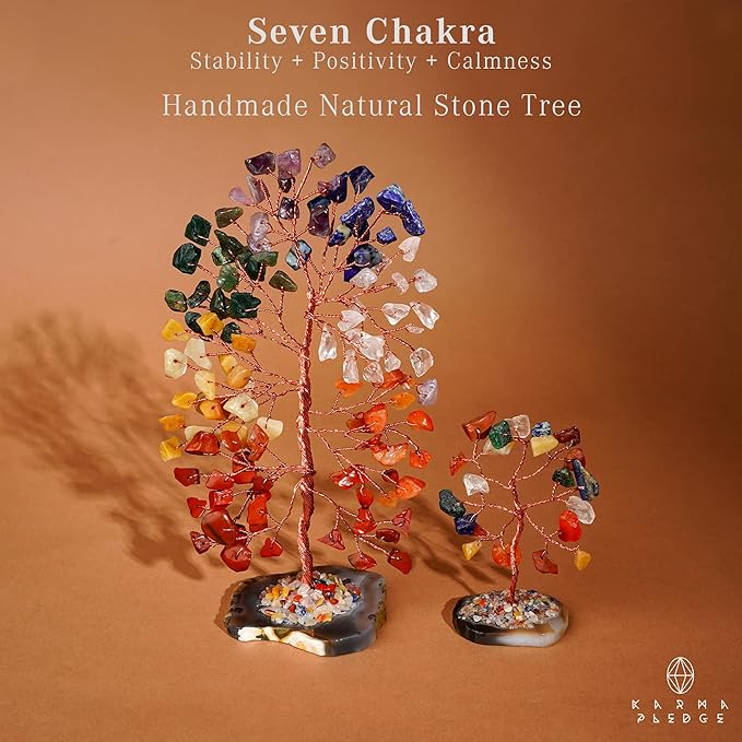 Set of 2 Crystal Trees Unique Birthday Gifts for Women, Mom & Dad, Slice Base Handmade Reiki Healing Stones for Home, Office Desk Decor, Bring Money, Positivity, Spiritual Good Luck Gifts