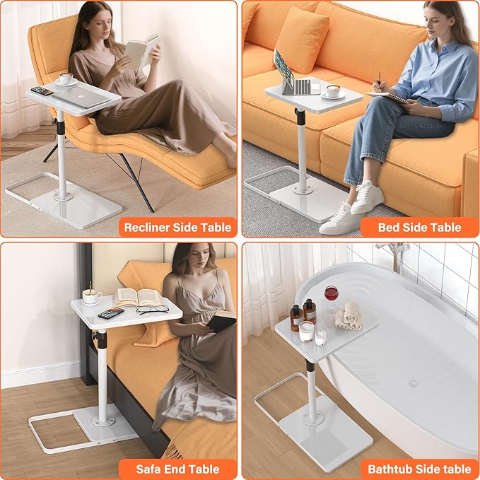 TV Tray Table for Couch - Adjustable Height & 360°Swivel Panel Design，Larger Metal and Wooden Base to Prevent Slipping，Sofa Armrest Tray Table for Eating Laptop Couch Bed Dinner or Small Space