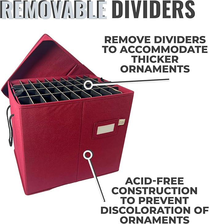 612 Vermont Slim Ornament Storage Box with Adjustable Acid-Free Dividers, Holds 120 Ornaments (SB-40061-VT)