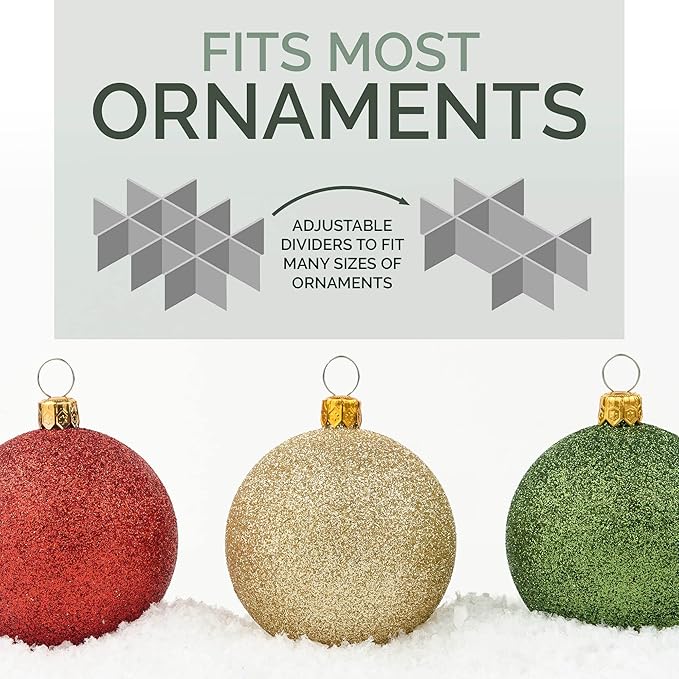 Christmas Ornament Storage Container,Box Stores Up to 96, Adjustable Dividers, Large Organizer Bin to Protect and Store Holiday Décor
