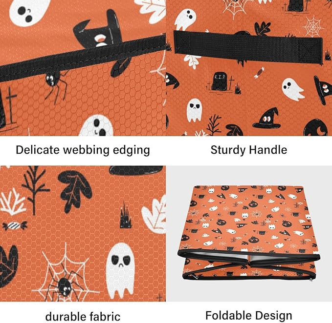 YETTASBIN Halloween Ghost Pumpkin Large Christmas Ornament Storage Box with Zipper & Adjustable Dividers, Storage Container with Lid & Handles for 64 Holiday Ornaments 3-Inch, 13 x 13 Inch
