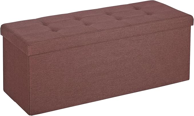 ZenStyle 43Inches Storage Ottoman Bench, Folding Footrest Padded Seat, Storage Chest Long Shoes Bench with Divider, Holds up to 660 lbs, for Living Room, Entryway, Bedroom, Brown