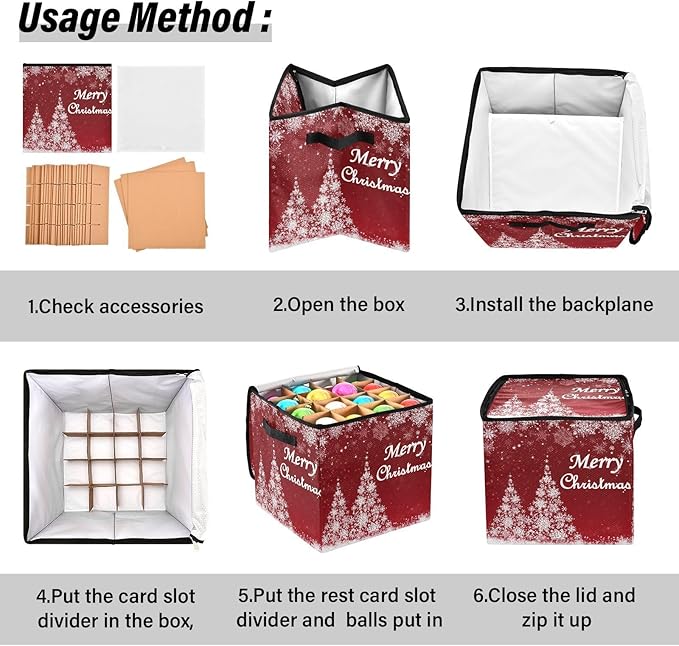 Christmas Tree Ornament Storage Basket Box Red Snowflake Winter Xmas Holiday Storage Container Cube with Adjustable Dividers for 64 Holiday Ornaments or Decorations Keeps Clean and Dry for Next Season