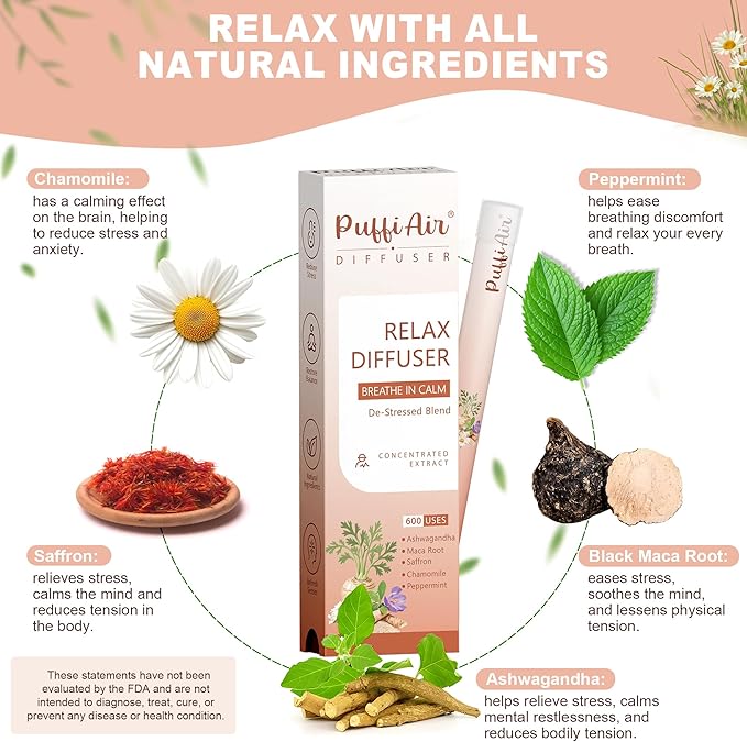 Herbal Diffuser Duo, Relax and Energy Diffuser with Extract of Natural Caffeine, Chamomile and Other Biotanicals, 100% Natural Swap - Up to 600 Uses (Varies by Usage), Calm & Focus Duo