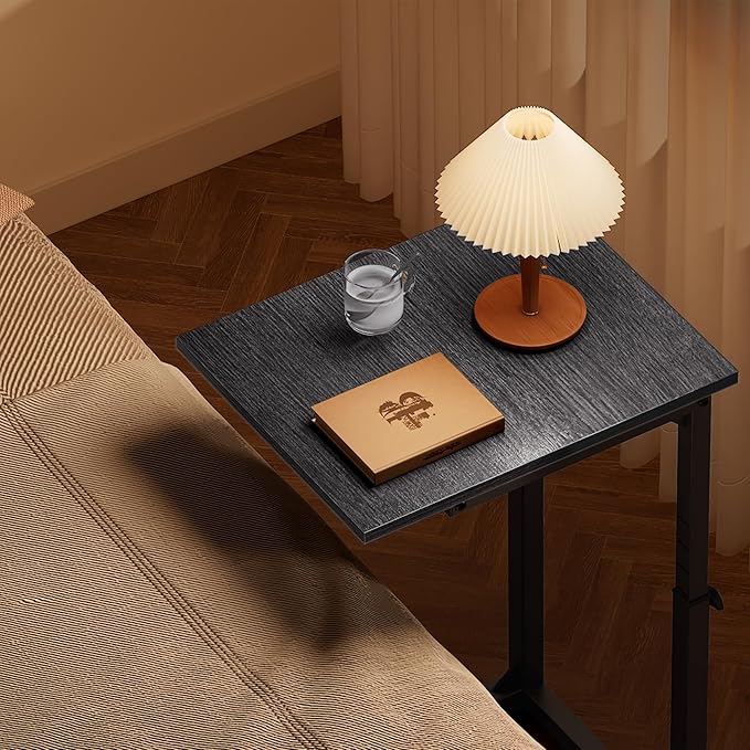 Vagusicc C-Shaped End Table for Couch, 33"Tall Side Table for Sofa, C Table End Table Adjustable Height Couch Table,TV Tray Table BesideTable Slide Under Sofa Table for Living Room,Bedroom,Gray Walnut