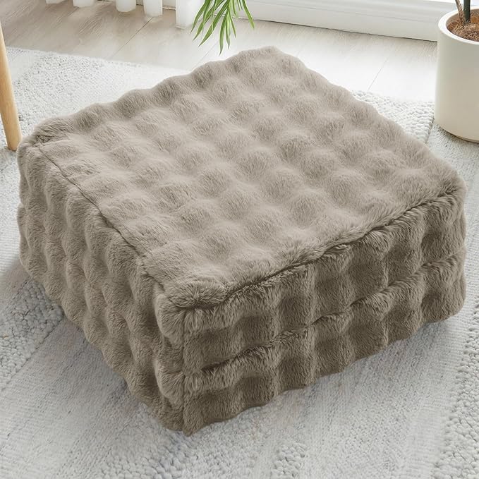 JKMAX 2 Pcs High Density Foam Floor Pillow - Upgraded Large Pillows Seating for Adults - Outdoor Floor Cushion with Soft Tufted Cover - Yoga Pillows for Sitting On Floor - 22 Inch Light Taupe