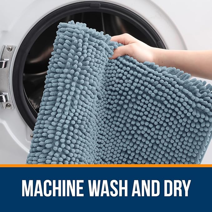 OLANLY Large Bathroom Rugs 44x32, Extra Soft Absorbent Chenille Bath Rugs, Rubber Backing Quick Dry, Machine Washable Bath Mats for Bathroom Floor, Tub and Shower, Home Decor Accessories, Airy Blue