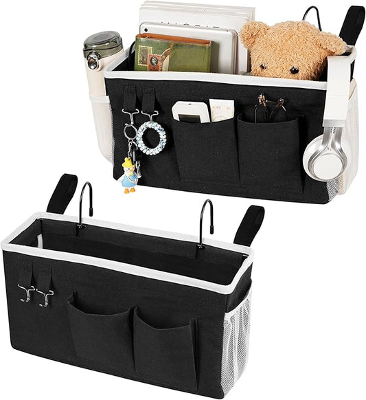 Loghot Bedside Caddy/Bedside Storage Bag Hanging Organizer for Bunk and Hospital Beds,Dorm Rooms Bed Rails,Can be Placed Glasses,Books,Mobile Phones,Keys (2pc Black)