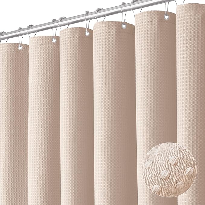 Dynamene Stall Shower Curtain - 60 inch Waffle Weave Heavy Duty Thick Fabric Shower Curtains for Bathroom, Weighted Hotel Spa Luxury Cloth Bath Curtain Set with 10 Plastic Hooks, 60x72, Rose