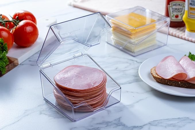 Pikanty Mini Deli Keeper | Food Storage Container with Hinged Lid | Small Cold Cuts and Cheese Organizer for Refrigerator | Dishwasher Safe | Made in USA