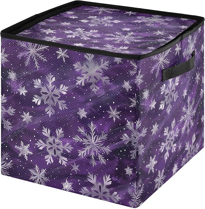 Purple Snowflake Christmas Ornament Storage Basket Box Winter Xmas Holiday Storage Container Cube with Adjustable Dividers for 64 Holiday Ornaments or Decorations Keeps Clean and Dry for Next Season