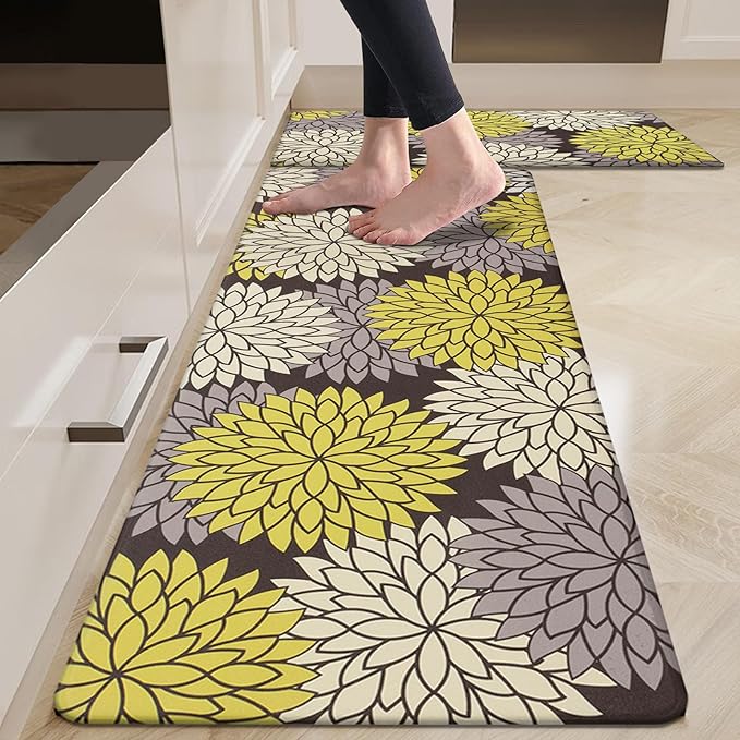 HEBE Anti Fatigue Kitchen Rugs Sets of 2, Non Slip Kitchen Mats for Floor, Waterproof Cushioned Comfort Standing Carpet for Kitchen Sink, Home Office, Laundry Room