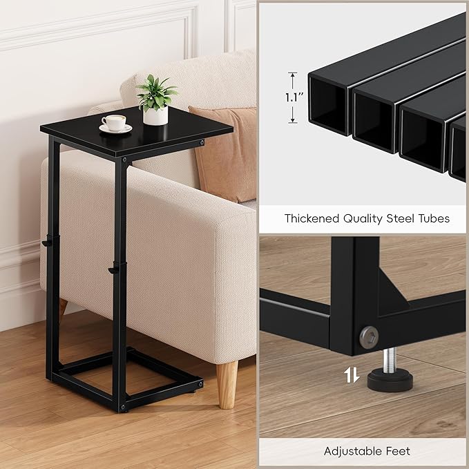 Vagusicc C Shaped End Table, 33" Tall Side Table for Couch, Small C-Table End Table Adjustable Height Couch Side Table, Couch Table Slide Under Sofa Table TV Tray Table for Living Room,Bedroom,Black