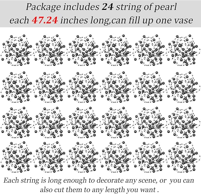 Tondiamo 24 Pcs Artificial Pearl String for Floating Candle Faux Pearls Beads String Garland Centerpiece Decoration for Vases Filler Wedding Spring Holiday Party Decor(Black)