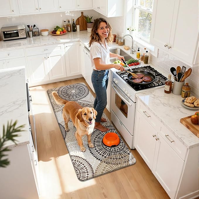 HEBE Anti Fatigue Kitchen Rugs Sets of 2, Non Slip Kitchen Mats for Floor, Waterproof Cushioned Comfort Standing Carpet for Kitchen Sink, Home Office, Laundry Room
