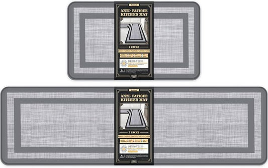 Mattitude Kitchen Mats Set of 2 Cushioned Rugs Anti-Fatigue Mats for Kitchen Floor,Waterproof Non-Slip Mats and Rugs Set for Office,Floor,Laundry 17.3"×29"+17.3"×59",Grey
