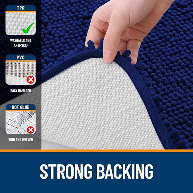 OLANLY Bathroom Runner Rugs 59x24, Extra Soft Absorbent Chenille Bath Rugs, Rubber Backing Quick Dry, Machine Washable Long Bath Mats for Bathroom Floor, Tub and Shower, Home Decor Accessories, Navy