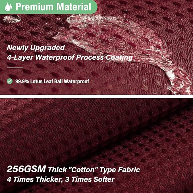 Dynamene Burgundy Fabric Shower Curtain - Waffle Weave Textured Heavy Duty Cloth Shower Curtains for Bathroom, 256GSM Hotel Luxury Weighted Bath Curtain Set with 12 Plastic Hooks,72x72, Burgundy