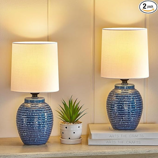 EJIAXIN Table Lamps Set of 2-13.75" Small Bedside Lamps - Classic Farmhouse Ceramic Table Lamp for Bedroom, Living Room, Nightstand, Office, Side Desk Lamp, End Table