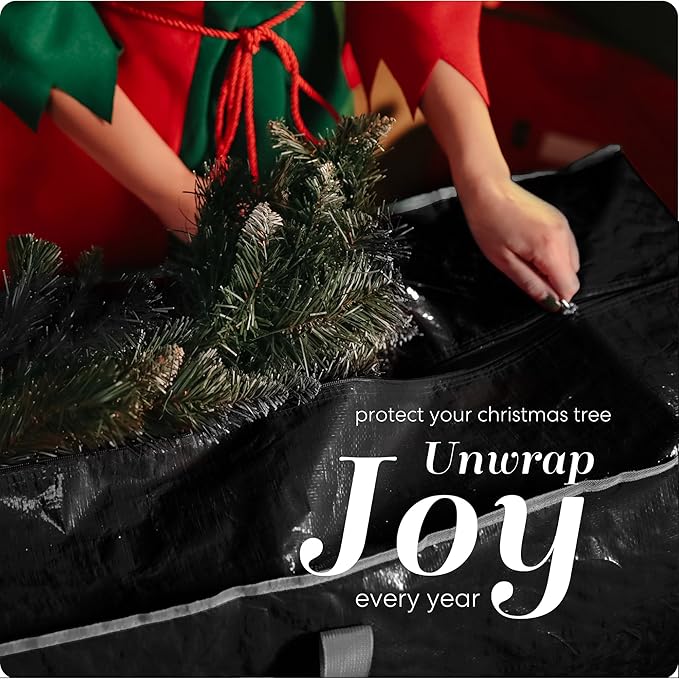 Handy Laundry Christmas Tree Storage Bag – Fits 7.5 Ft Artificial Xmas Tree, Heavy Duty Waterproof Tarp Material, Dual Zipper & Reinforced Handles, Protects from Dust, Moisture & Pests – Black