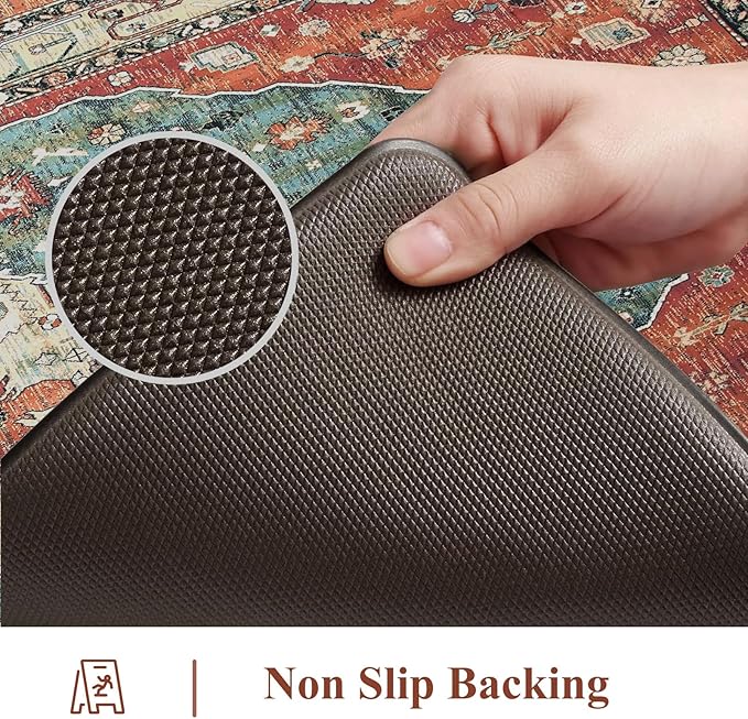 Collive Boho Kitchen Mats 2PCS, Cushioned Kitchen Mat for Floor Anti Fatigue Waterproof Kitchens Rugs Set of 2, Non Skid Comfort Standing Rug for Office, Sink, Laundry, 17.3"x29"+17.3"x47"