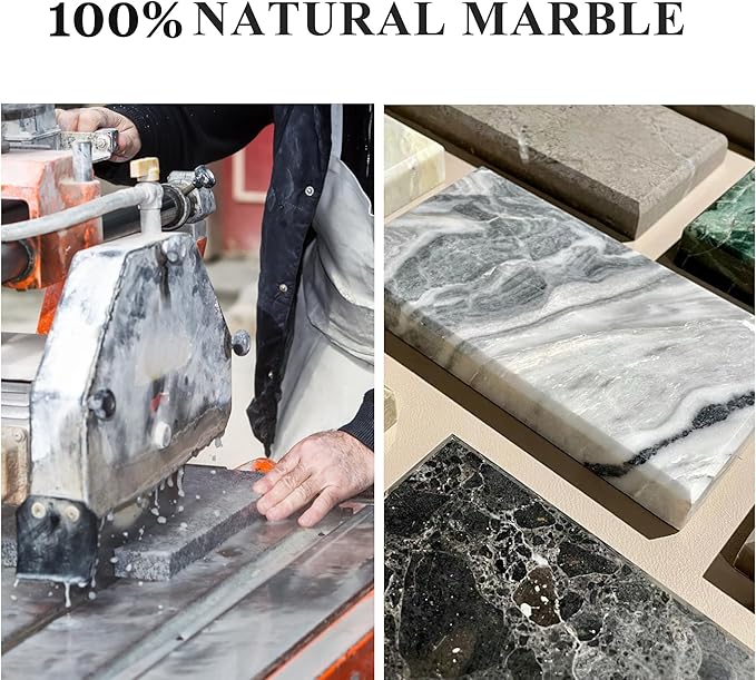 YMXYJM Real Natural Marble Tray for Bathroom, Genuine Marble Stone Vanity Tray, Luxury Storage Trays for Kitchen, Vanity, Home Decor, Dresser, Non-Resin/Non-Ceramic, 12"x 8"x 1.2", Dark Green